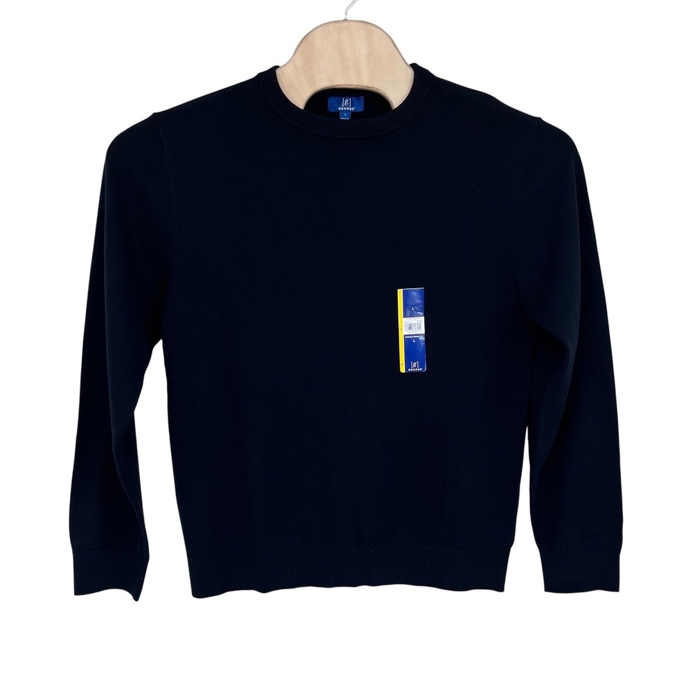 George Black Crewneck Sweater Mens Large Minimalist Office Classic Fall Normcore